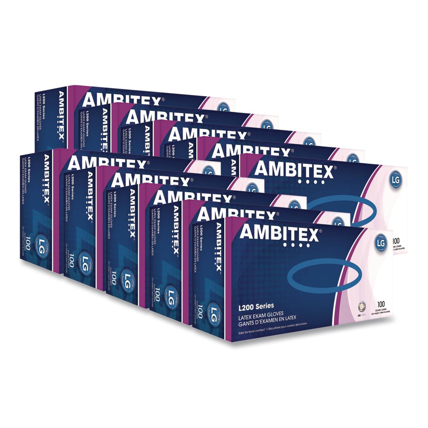 AMBITEX® L200 Series Powder-Free Latex Gloves, Large, 5 mil Thick, 9" Long, Cream, 100/Box, 10 Boxes/Carton (TXILLG200CT)