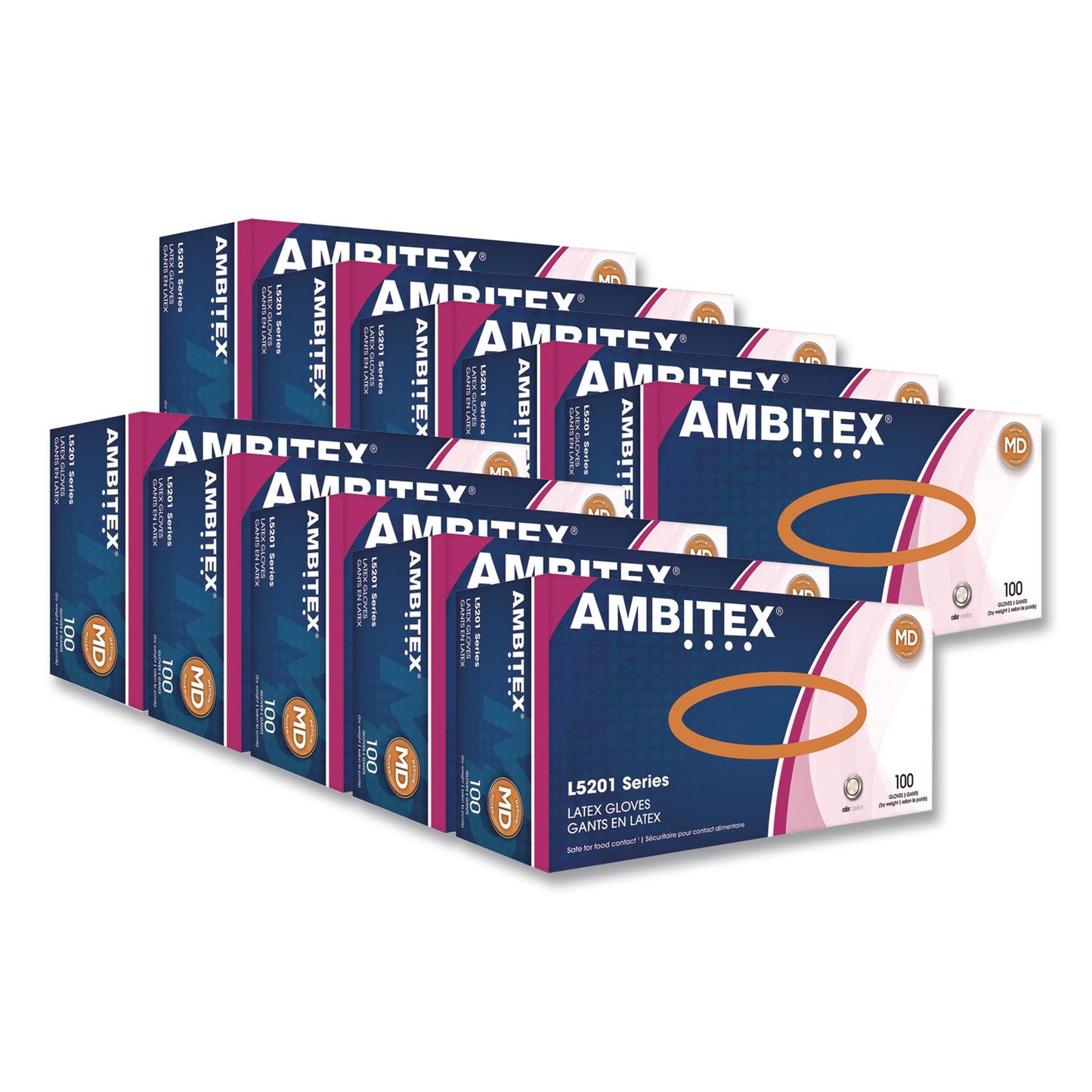 AMBITEX® L5201 Series Powder-Free Latex Gloves, Medium, 4 mil Thick, 9" Long, Cream, 100/Box, 10 Boxes/Carton (TXILMD5201CT)