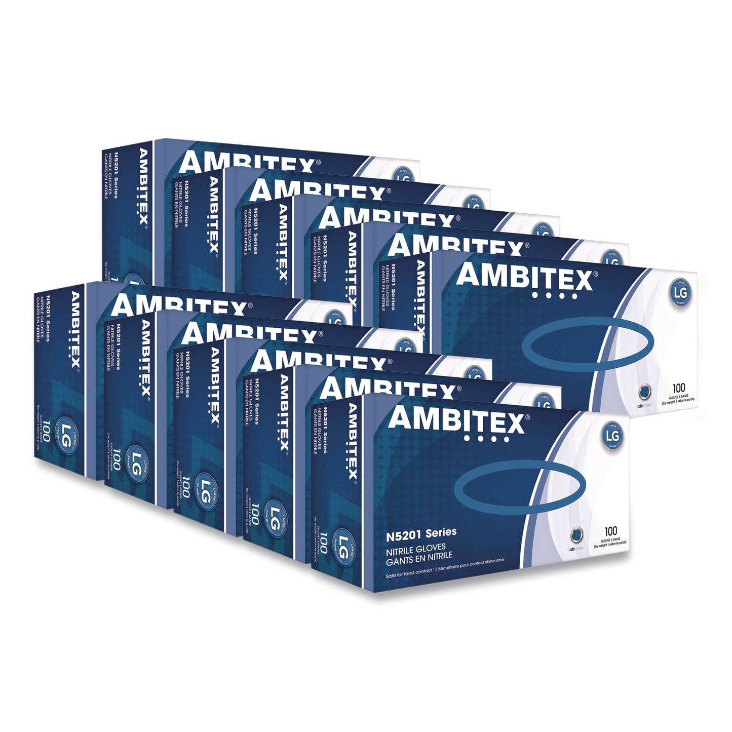 AMBITEX® N5201 Series Powder-Free Nitrile Gloves, Large, 9" Long, Blue, 100/Box, 10 Boxes/Carton (TXINLG5201CT)