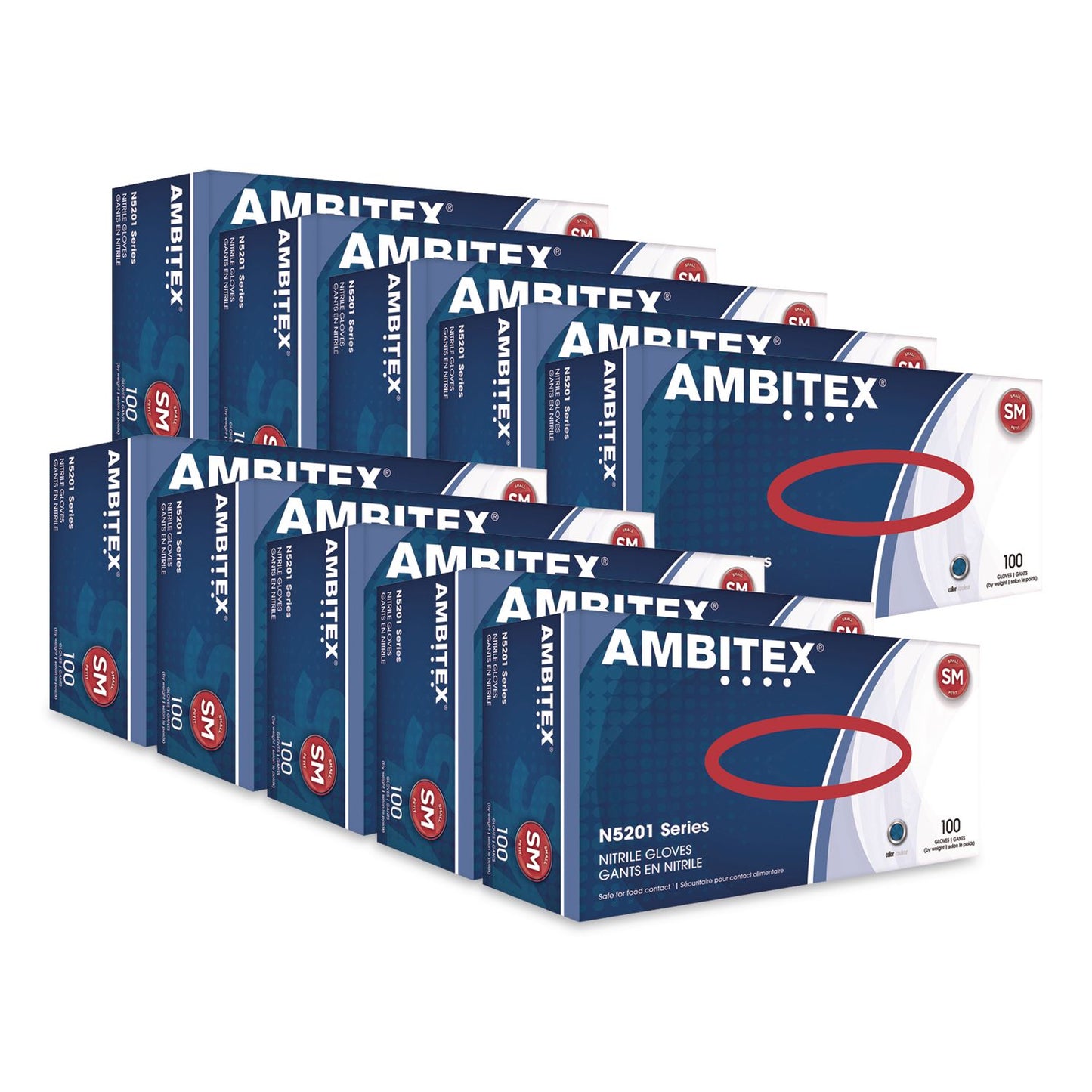 AMBITEX® N5201 Series Powder-Free Nitrile Gloves, Small, 9" Long, Blue, 100/Box, 10 Boxes/Carton (TXINSM5201CT)
