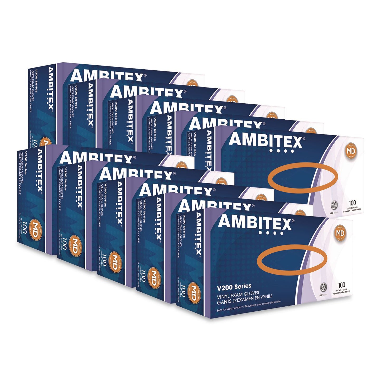 AMBITEX® V200 Series Powder-Free Vinyl Exam Gloves, Medium, 4 mil Thick, 9" Long, Clear, 100/Box, 10 Boxes/Carton (TXIVMD200CT)