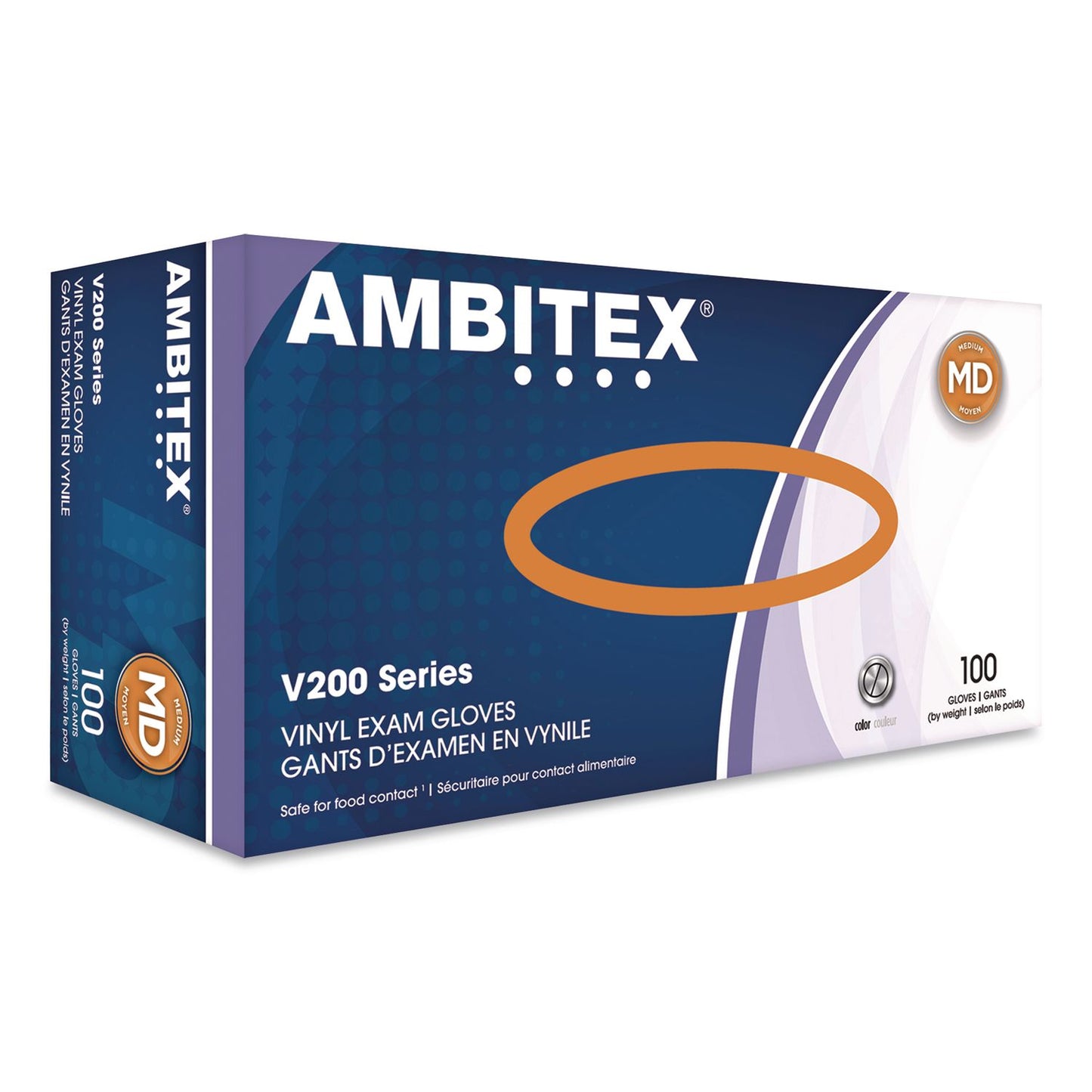 AMBITEX® V200 Series Powder-Free Vinyl Exam Gloves, Medium, 4 mil Thick, 9" Long, Clear, 100/Box, 10 Boxes/Carton (TXIVMD200CT)