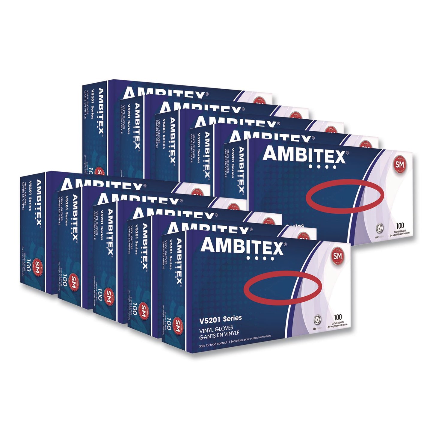 AMBITEX® V5201 Series Powder-Free Vinyl Gloves, Small, 3 mil Thick, 9" Long, Clear, 100/Box, 10 Boxes/Carton (TXIVSM5201CT)