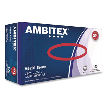 AMBITEX® V5201 Series Powder-Free Vinyl Gloves, Small, 3 mil Thick, 9" Long, Clear, 100/Box, 10 Boxes/Carton (TXIVSM5201CT)
