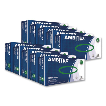 AMBITEX® V5101 Series Latex-Free Lightly Powdered Vinyl Gloves, X-Large, 3 mil Thick, 9" Long, Clear, 100/Box, 10 Boxes/Carton (TXIVXL5101CT)