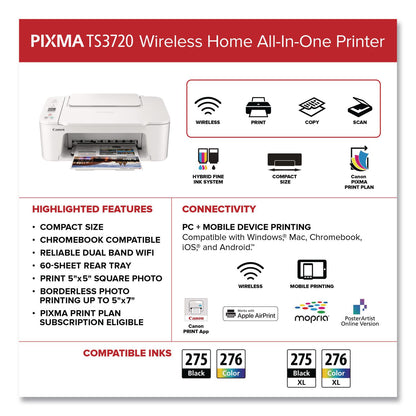 Canon® PIXMA TS3720 Inkjet Printer, Copy/Print/Scan (CNM6671C022)