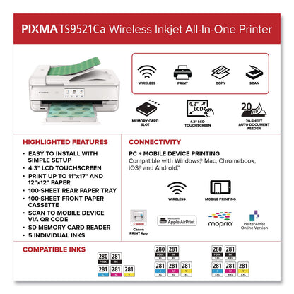 Canon® PIXMA TS9521Ca Inkjet Printer, Copy/Print/Scan (CNM2988C052)