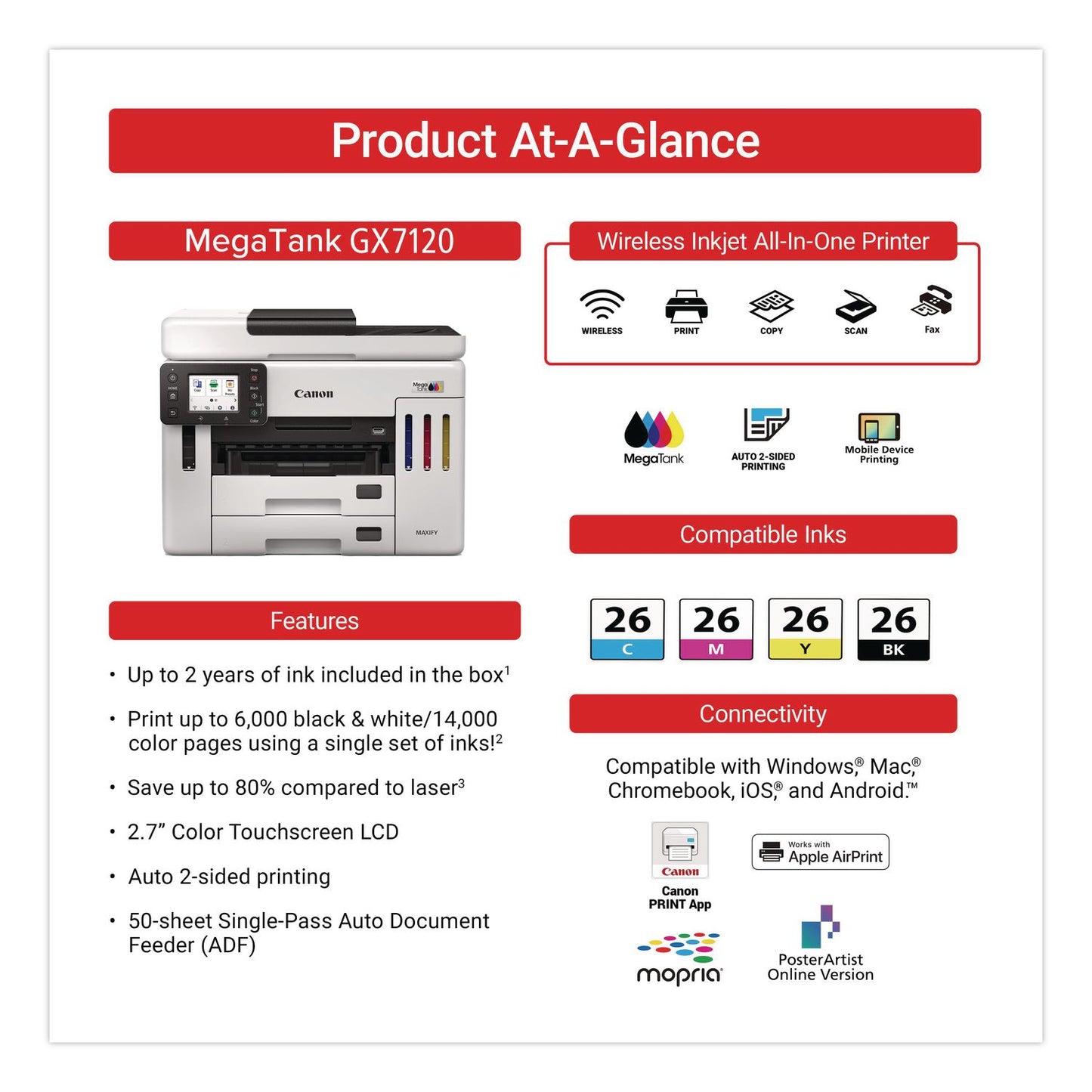 Canon® MegaTank GX7120 All-in-One Printer, Copy/Fax/Print/Scan (CNM6880C002)