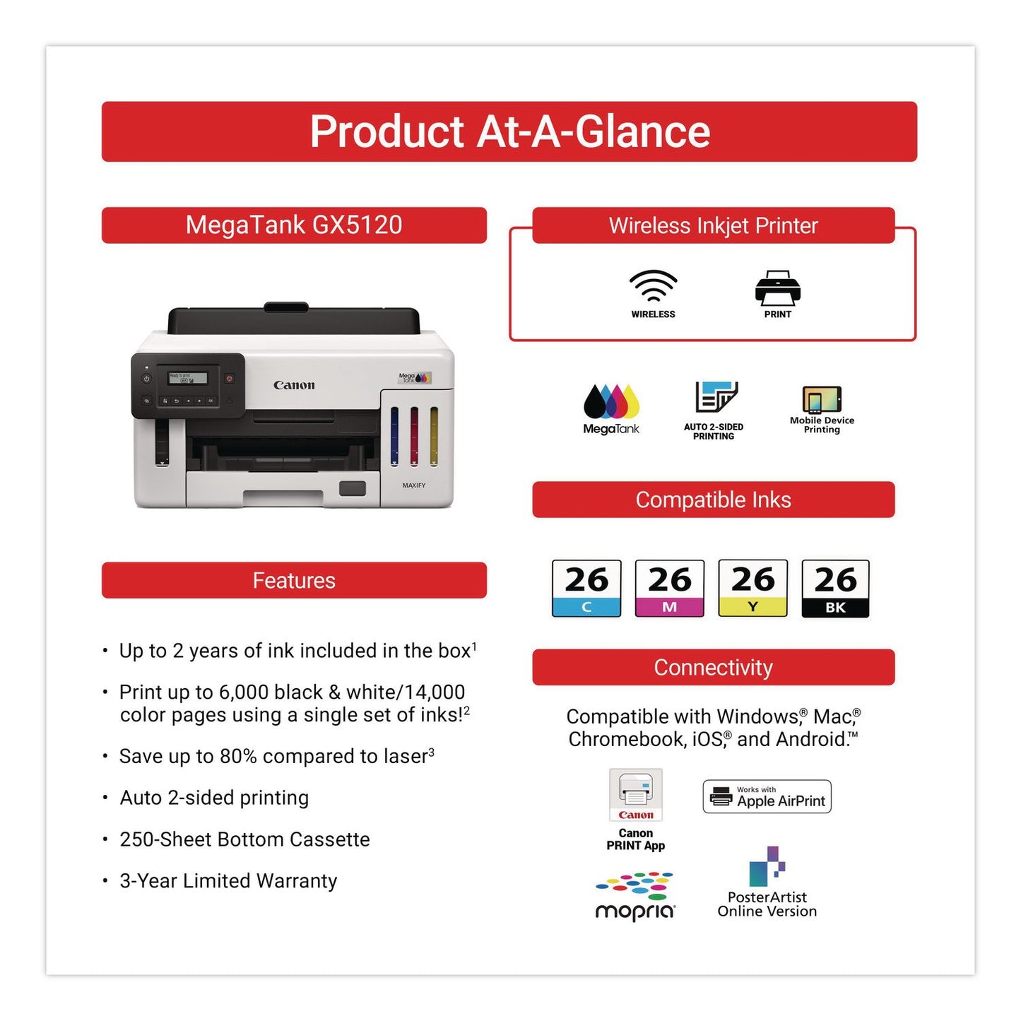 Canon® MAXIFY GX5120 Wireless Inkjet Printer (CNM6884C002)