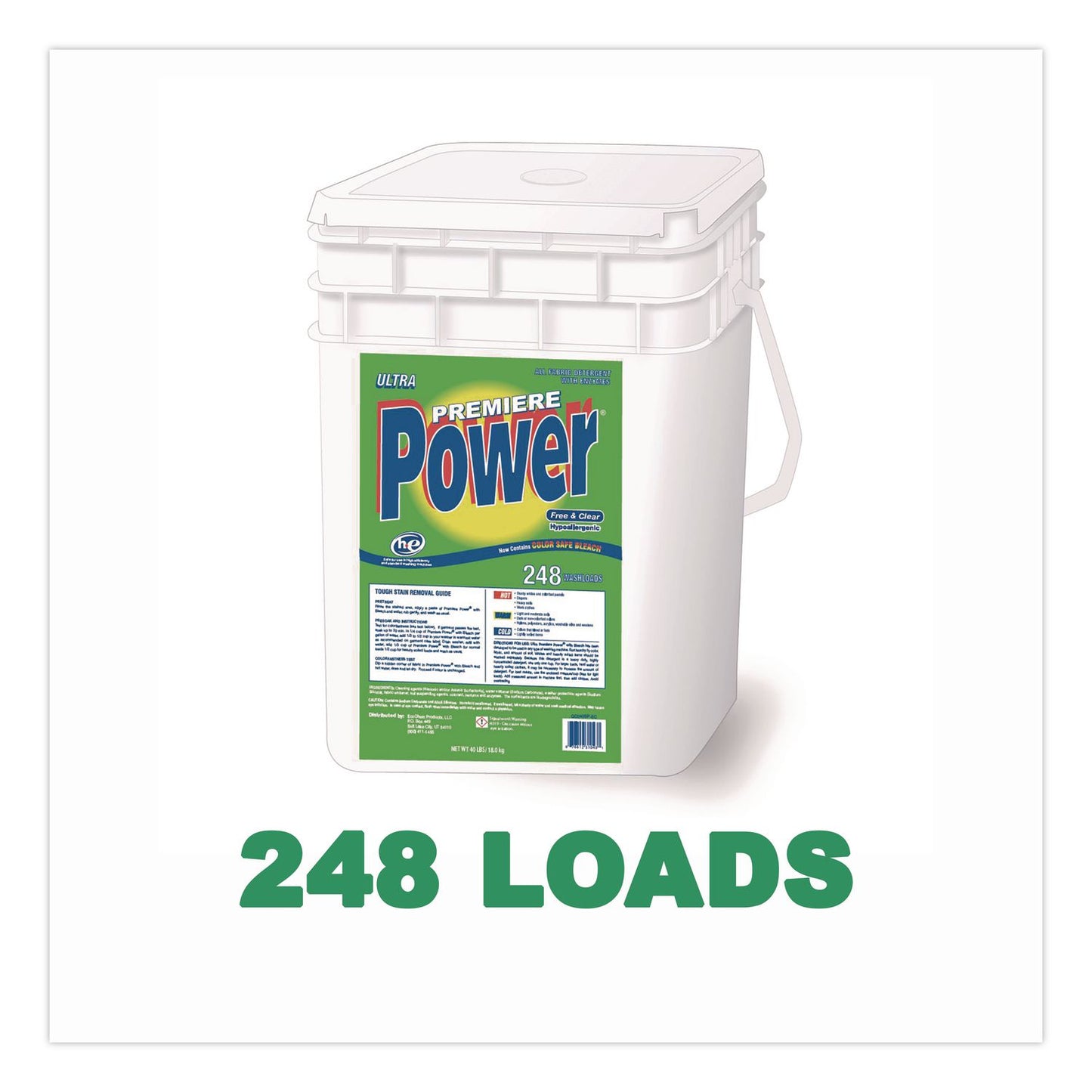 Ultra Premiere Premiere Power Laundry Detergent, HE Compatible, Free and Clear, 40 lb Pail (UPRCQC040SPEC)