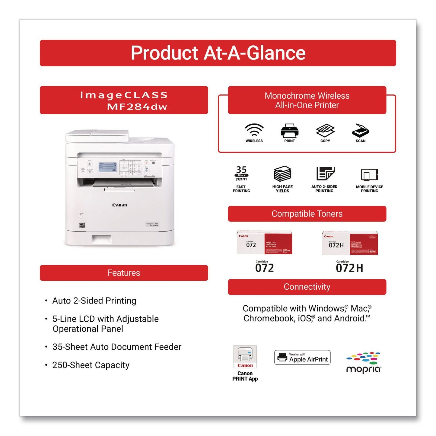 Canon® imageCLASS MF284dw, Copy/Print/Scan (CNM6354C019)
