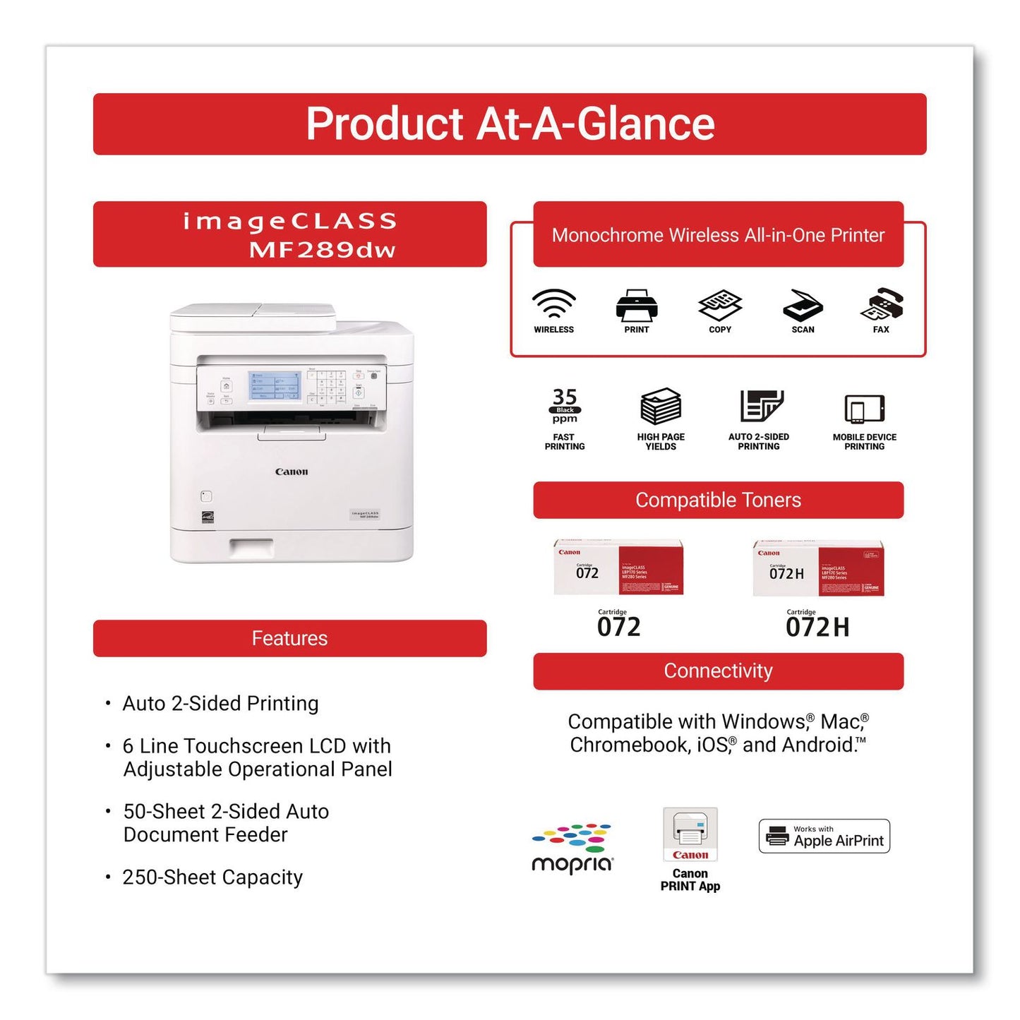 Canon® imageCLASS MF289dw, Copy/Fax/Print/Scan (CNM6354C005)