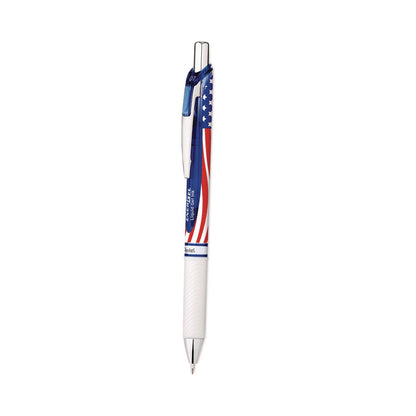 Pentel® EnerGel RTX Stars and Stripes Gel Pen, Retractable, Medium 0.7 mm, Black Ink, Red/White/Blue Barrel, 3/Pack (PENBL77USABP3A)
