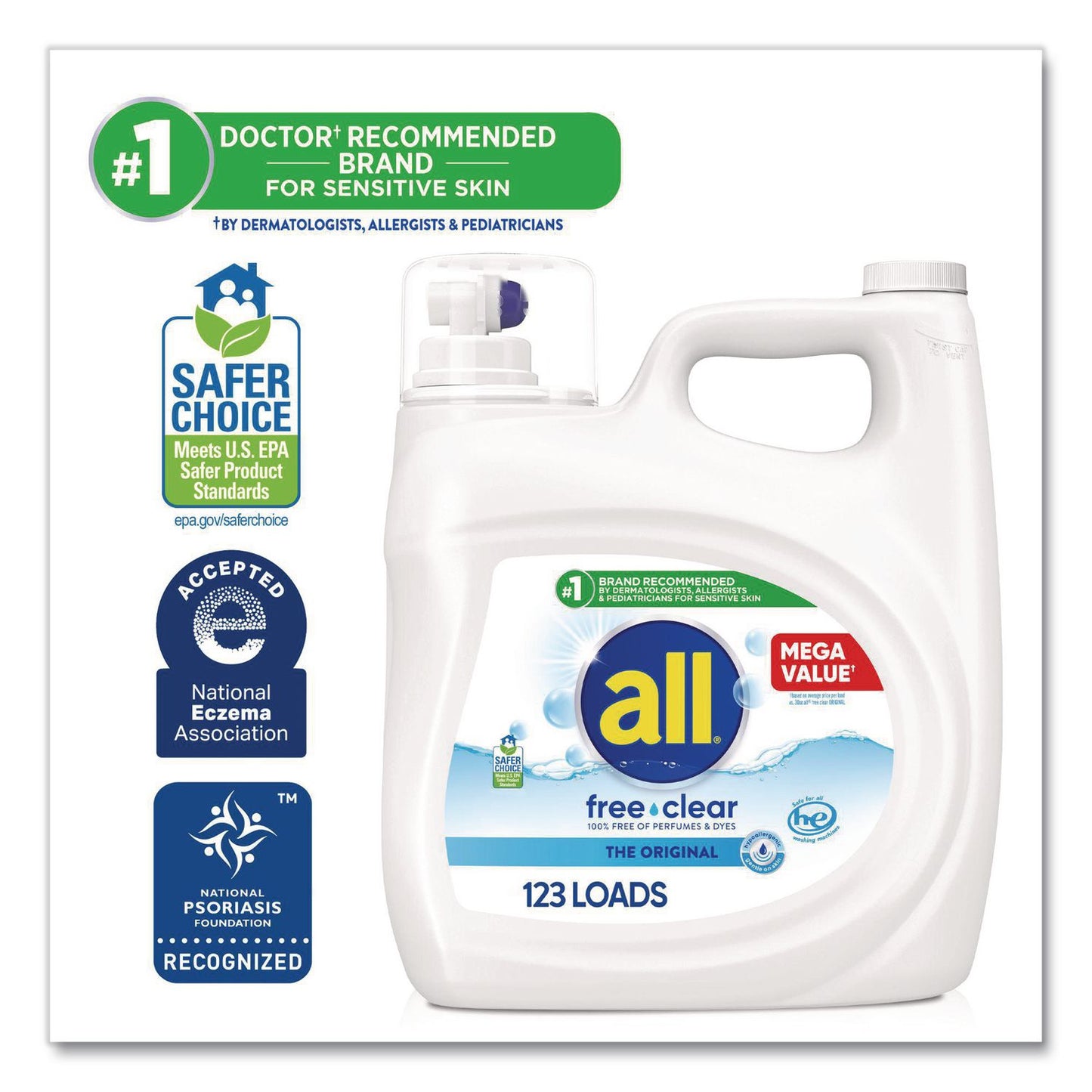 all® Free Clear HE Laundry Detergent, 154 oz Bottle, 2/Carton (DIA47465)