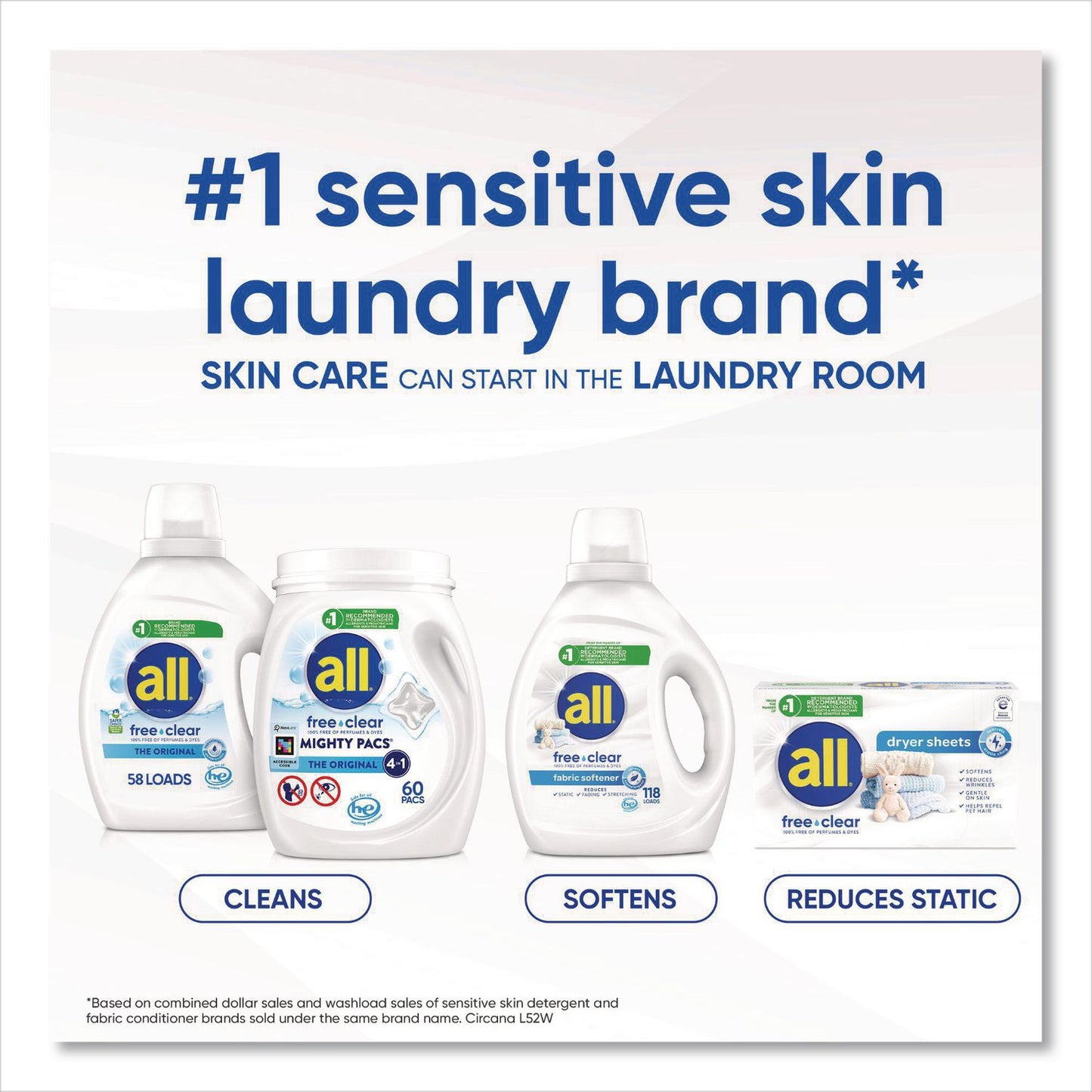 all® Free Clear HE Laundry Detergent, 154 oz Bottle, 2/Carton (DIA47465)