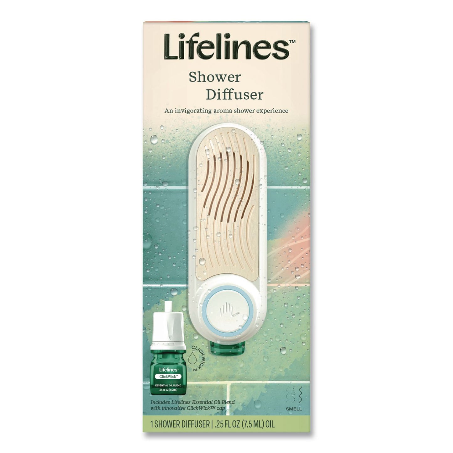 Lifelines® Evaporative Aromatherapy Essential Oil Shower Diffuser/Crisp Mountain Air-Mint and Eucalyptus Oil,4.7 x 4.7 x 7.2,White/Ivory (LLN111501)