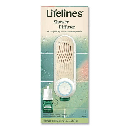 Lifelines® Evaporative Aromatherapy Essential Oil Shower Diffuser/Crisp Mountain Air-Mint and Eucalyptus Oil,4.7 x 4.7 x 7.2,White/Ivory (LLN111501)