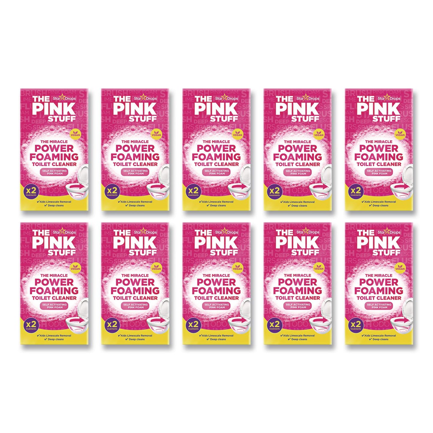 The Pink Stuff Miracle Foaming Toilet Powder, Fruity Scent, 3.5 oz Packet, 2 Packets/Box, 10 Boxes/Carton (RST824996CT)