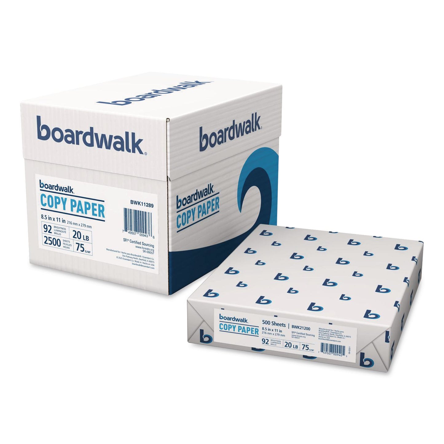 Boardwalk® Convenience Carton Copy Paper, 92 Bright, 20 lb Bond Weight, 8.5 x 11, White, 500 Sheets/Ream, 5 Reams/Carton (BWK11289)