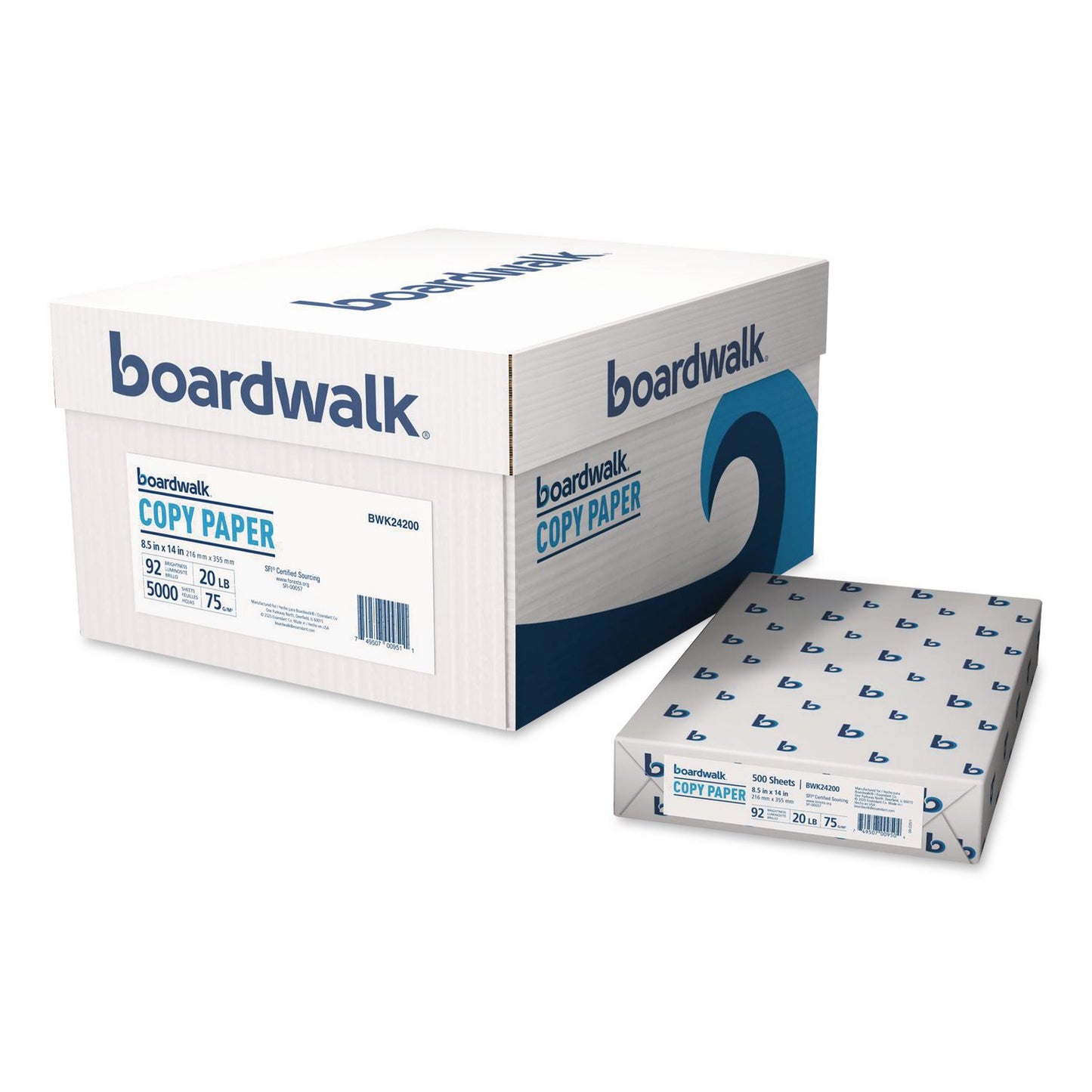 Boardwalk® Legal Size Copy Paper, 92 Bright, 20 lb Bond Weight, 8.5 x 14, White, 500 Sheets/Ream, 10 Reams/Carton (BWK24200)