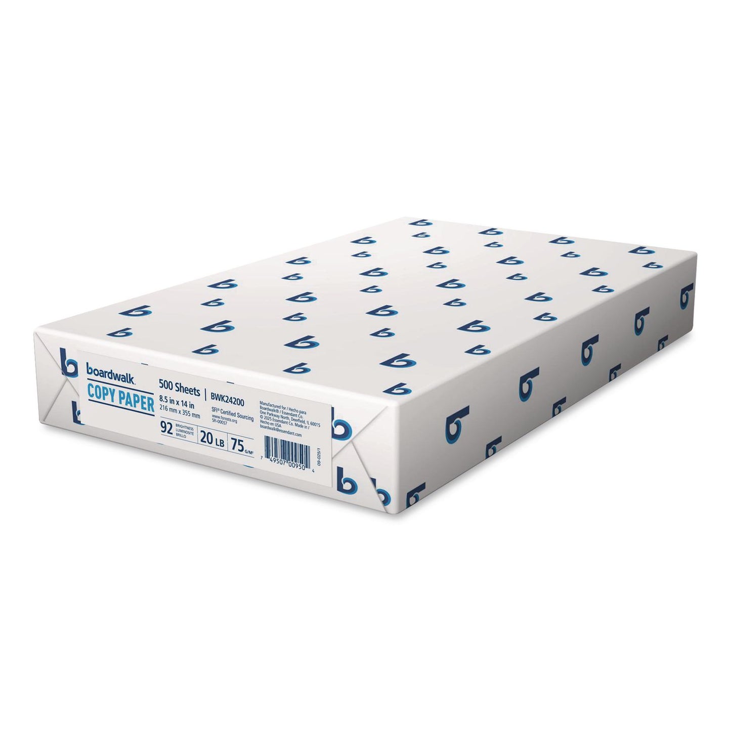 Boardwalk® Legal Size Copy Paper, 92 Bright, 20 lb Bond Weight, 8.5 x 14, White, 500 Sheets/Ream, 10 Reams/Carton (BWK24200)