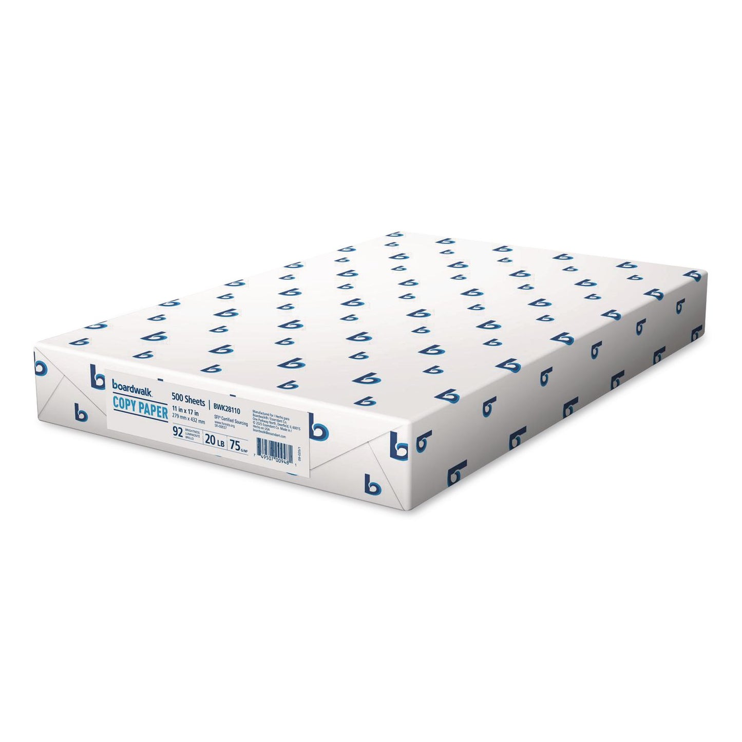 Boardwalk® Ledger Size Copy Paper, 92 Bright, 20 lb Bond Weight, 11 x 17, White, 500 Sheets/Ream, 5 Reams/Carton (BWK28110)