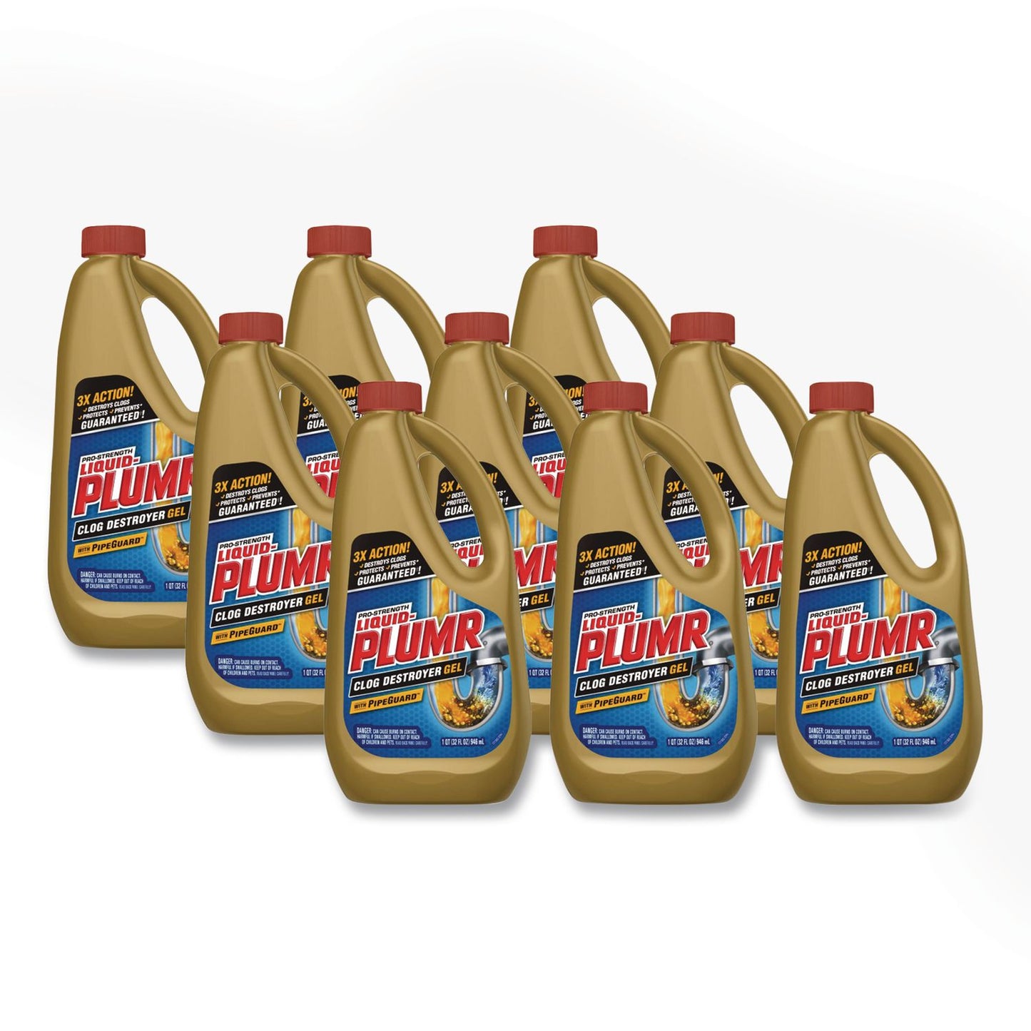 Liquid Plumr® Pro-Strength Full Clog Destroyer Plus PipeGuard, 32 oz Bottle, 9/Carton (CLO00243)