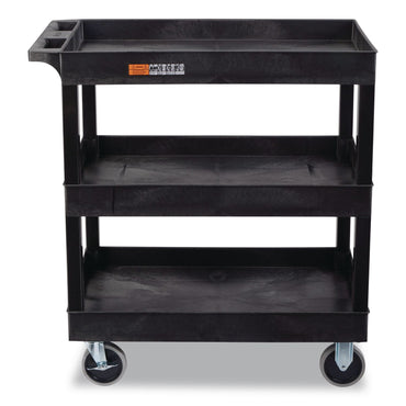 Luxor TUFFY XL Three-Shelf Heavy-Duty Multipurpose Utility Cart, Plastic, 375 lb Capacity, 35.25" x 18" x 37.25", Black (LXCEC111HDB)