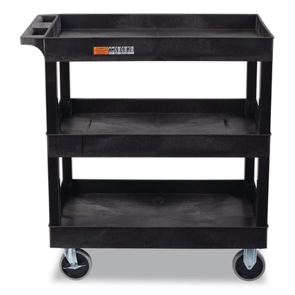 Luxor TUFFY XL Three-Shelf Heavy-Duty Multipurpose Utility Cart, Plastic, 375 lb Capacity, 35.25" x 18" x 37.25", Black (LXCEC111HDB)