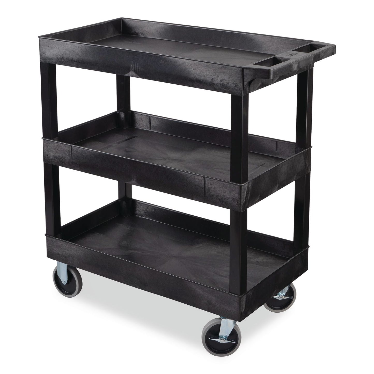 Luxor TUFFY XL Three-Shelf Heavy-Duty Multipurpose Utility Cart, Plastic, 375 lb Capacity, 35.25" x 18" x 37.25", Black (LXCEC111HDB)