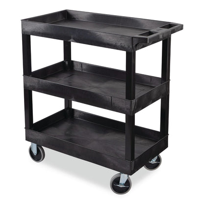 Luxor TUFFY XL Three-Shelf Heavy-Duty Multipurpose Utility Cart, Plastic, 375 lb Capacity, 35.25" x 18" x 37.25", Black (LXCEC111HDB)