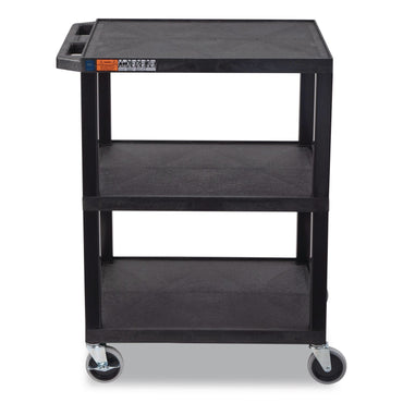 Luxor TUFFY Three-Shelf Multipurpose Utility Cart, Plastic, 300 lb Capacity, 26.5" x 18.5" x 34", Black (LXCWT34S)