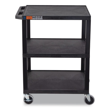 Luxor TUFFY Three-Shelf Multipurpose Utility Cart, Plastic, 300 lb Capacity, 26.5" x 18.5" x 34", Black (LXCWT34S)
