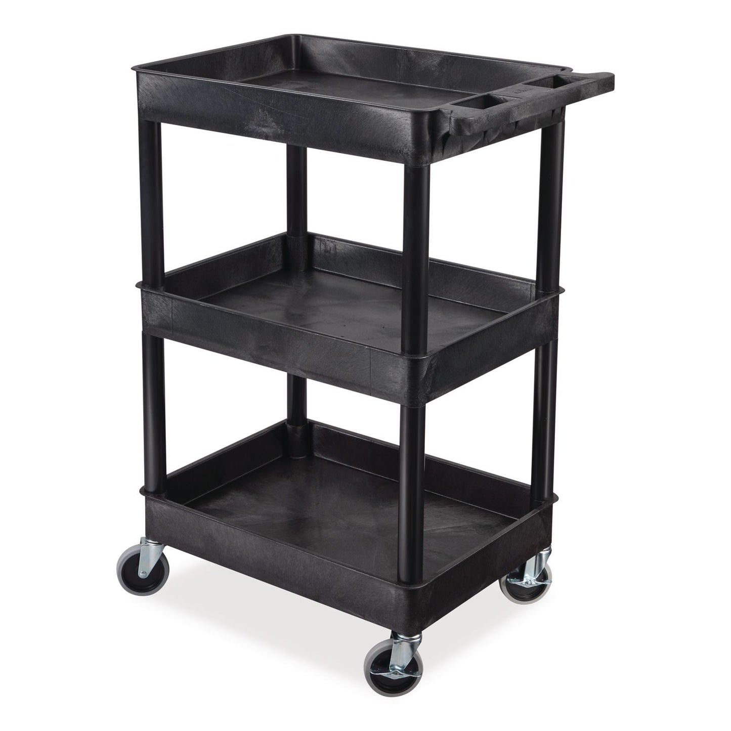 Luxor ENDURA Three-Shelf Utility Cart, Plastic, 300 lb Capacity, 26.5" x 18.5" x 39.25", Black (LXCSTC111B)