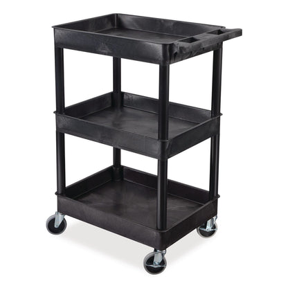 Luxor ENDURA Three-Shelf Utility Cart, Plastic, 300 lb Capacity, 26.5" x 18.5" x 39.25", Black (LXCSTC111B)