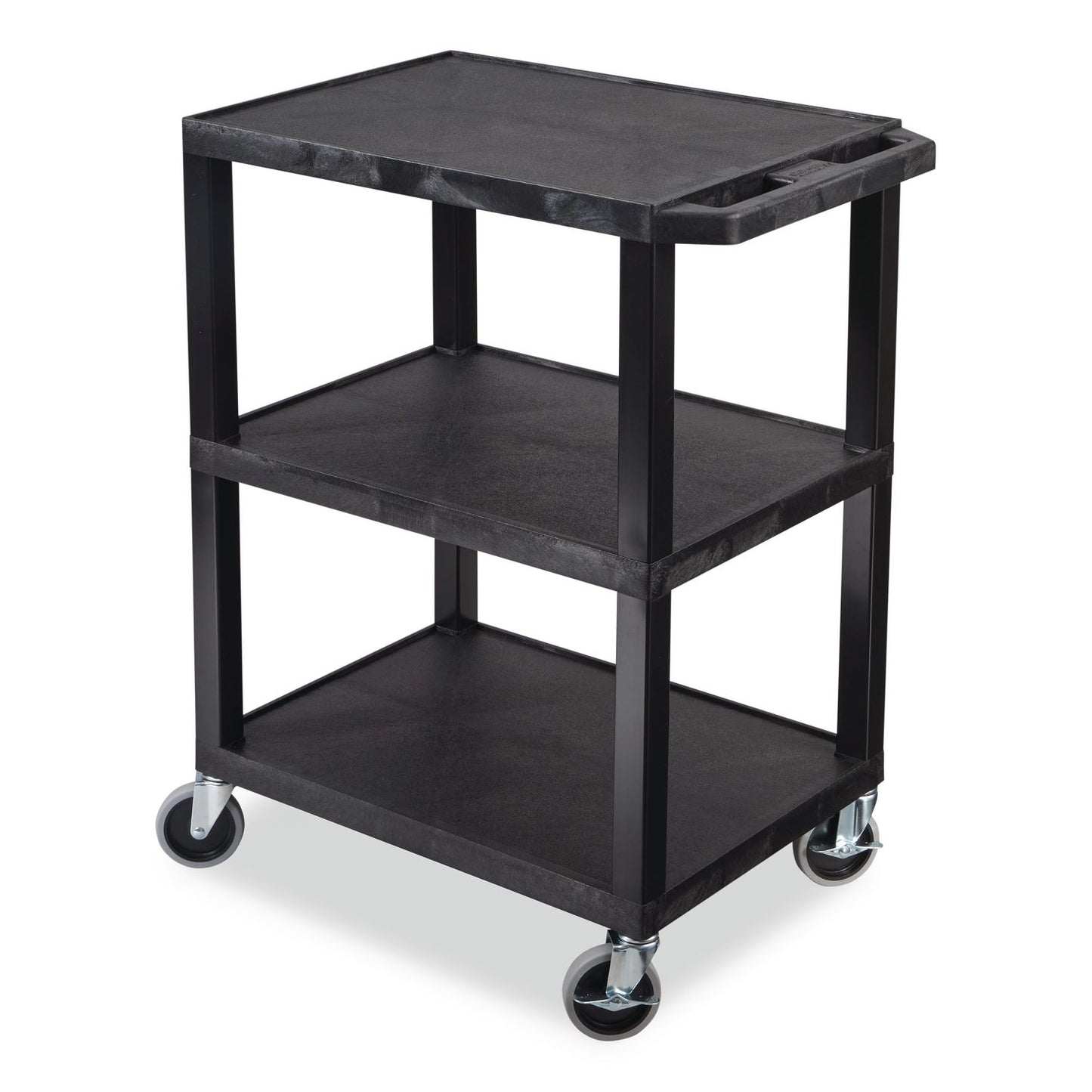 Luxor TUFFY Three-Shelf Multipurpose Utility Cart, Plastic, 300 lb Capacity, 26.5" x 18.5" x 34", Black (LXCWT34S)