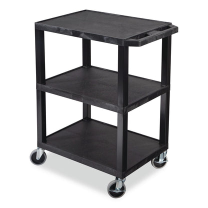 Luxor TUFFY Three-Shelf Multipurpose Utility Cart, Plastic, 300 lb Capacity, 26.5" x 18.5" x 34", Black (LXCWT34S)
