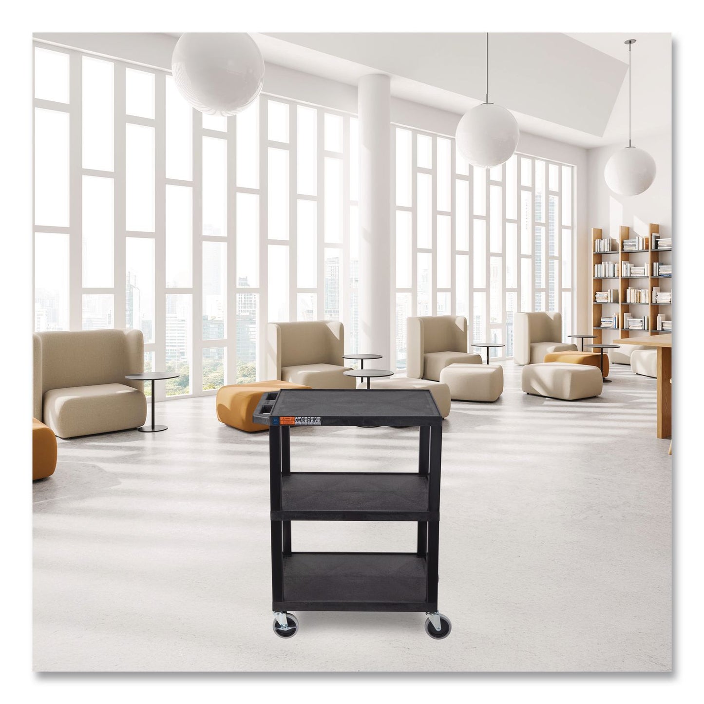 Luxor TUFFY Three-Shelf Multipurpose Utility Cart, Plastic, 300 lb Capacity, 26.5" x 18.5" x 34", Black (LXCWT34S)