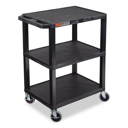 Luxor TUFFY Three-Shelf Multipurpose Utility Cart, Plastic, 300 lb Capacity, 26.5" x 18.5" x 34", Black (LXCWT34S)