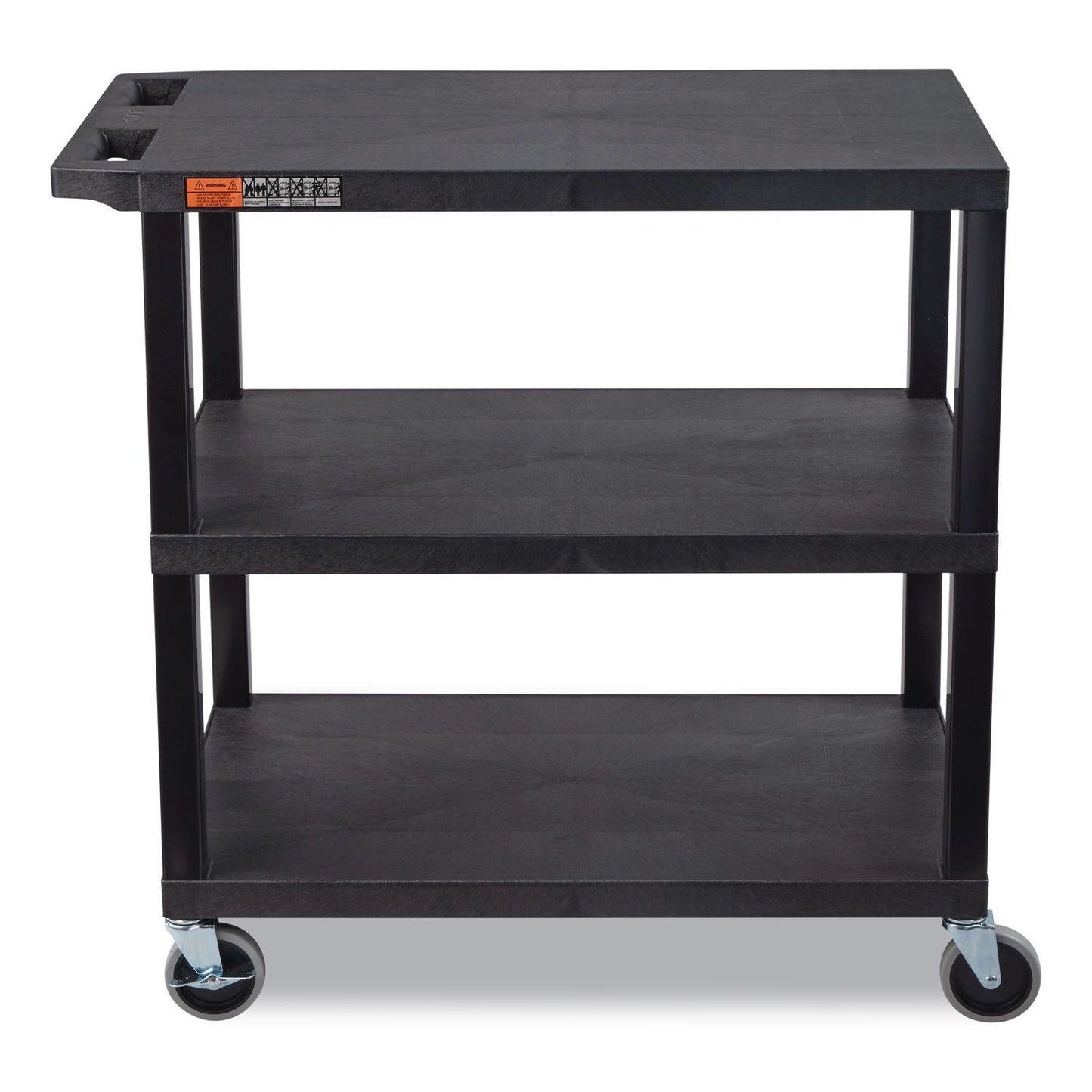Luxor TUFFY XL Three-Shelf Multipurpose Utility Cart, Plastic, 300 lb Capacity, 35.25" x 18" x 34.5", Black (LXCEC222B)