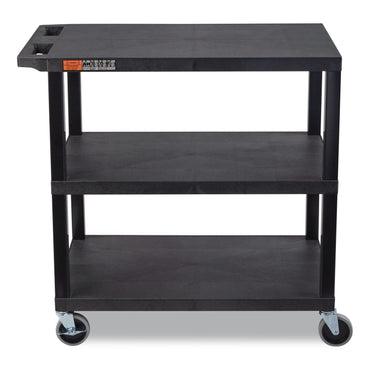 Luxor TUFFY XL Three-Shelf Multipurpose Utility Cart, Plastic, 300 lb Capacity, 35.25" x 18" x 34.5", Black (LXCEC222B)