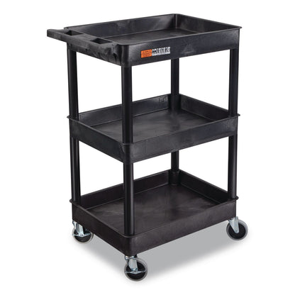 Luxor ENDURA Three-Shelf Utility Cart, Plastic, 300 lb Capacity, 26.5" x 18.5" x 39.25", Black (LXCSTC111B)
