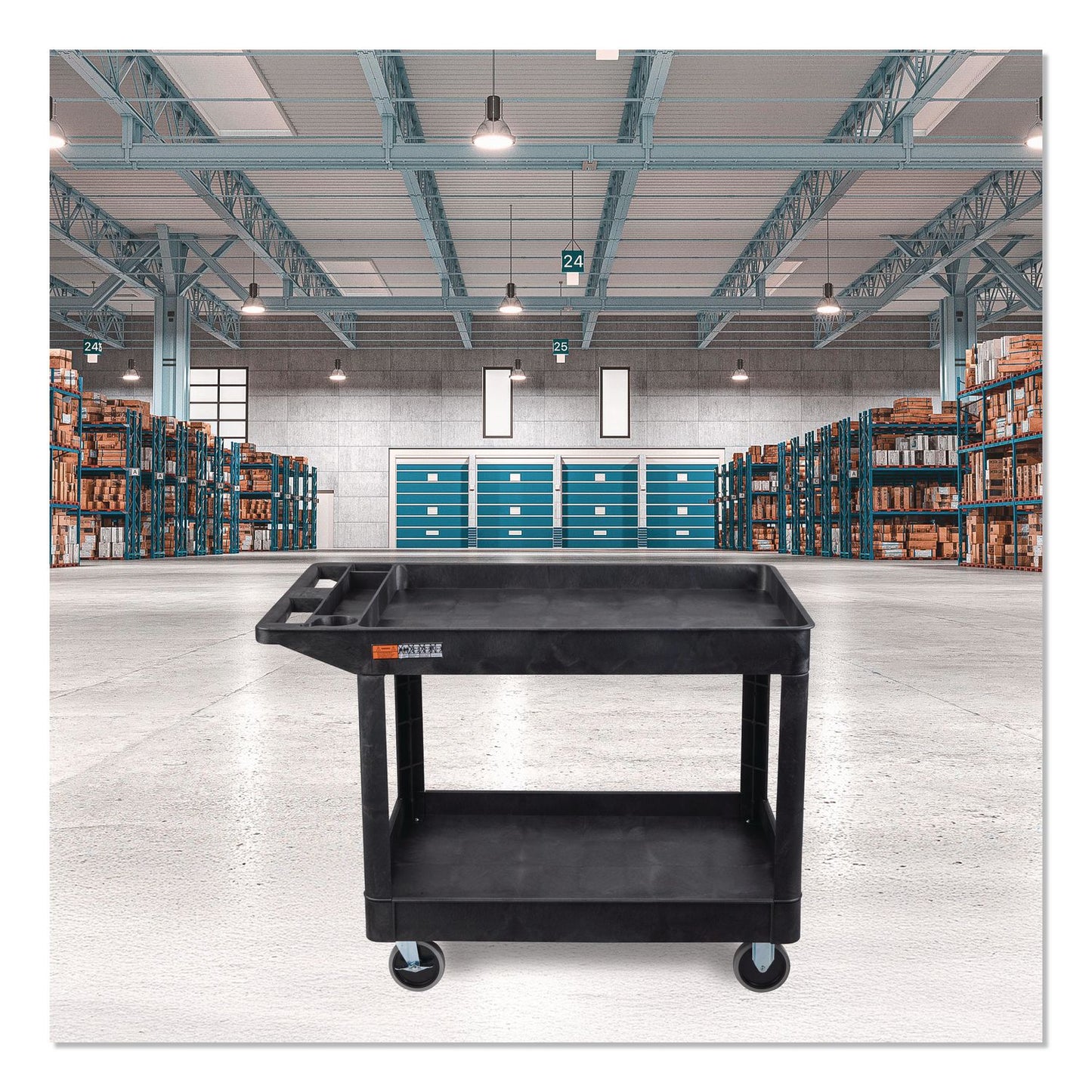 Luxor WORKLOAD Two-Shelf Heavy-Duty Industrial Utility Cart, Plastic, 500 lb Capacity, 45.5" x 25.5" x 33", Black (LXCXLC11B)