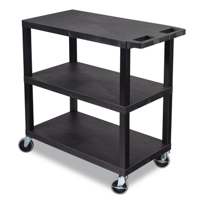 Luxor TUFFY XL Three-Shelf Multipurpose Utility Cart, Plastic, 300 lb Capacity, 35.25" x 18" x 34.5", Black (LXCEC222B)