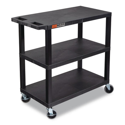 Luxor TUFFY XL Three-Shelf Multipurpose Utility Cart, Plastic, 300 lb Capacity, 35.25" x 18" x 34.5", Black (LXCEC222B)