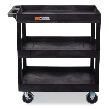 Luxor TUFFY XL Three-Shelf Heavy-Duty Multipurpose Utility Cart, Plastic, 375 lb Capacity, 35.25" x 18" x 37.25", Black (LXCEC111HDB)