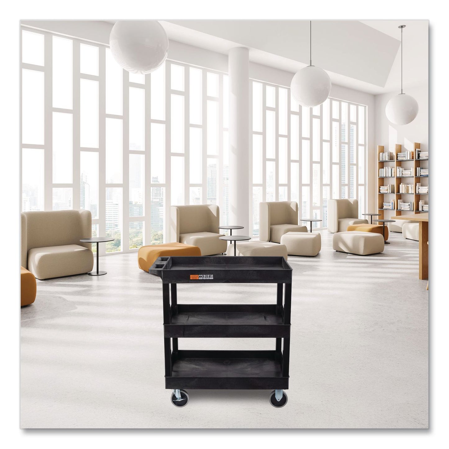 Luxor TUFFY XL Three-Shelf Heavy-Duty Multipurpose Utility Cart, Plastic, 375 lb Capacity, 35.25" x 18" x 37.25", Black (LXCEC111HDB)