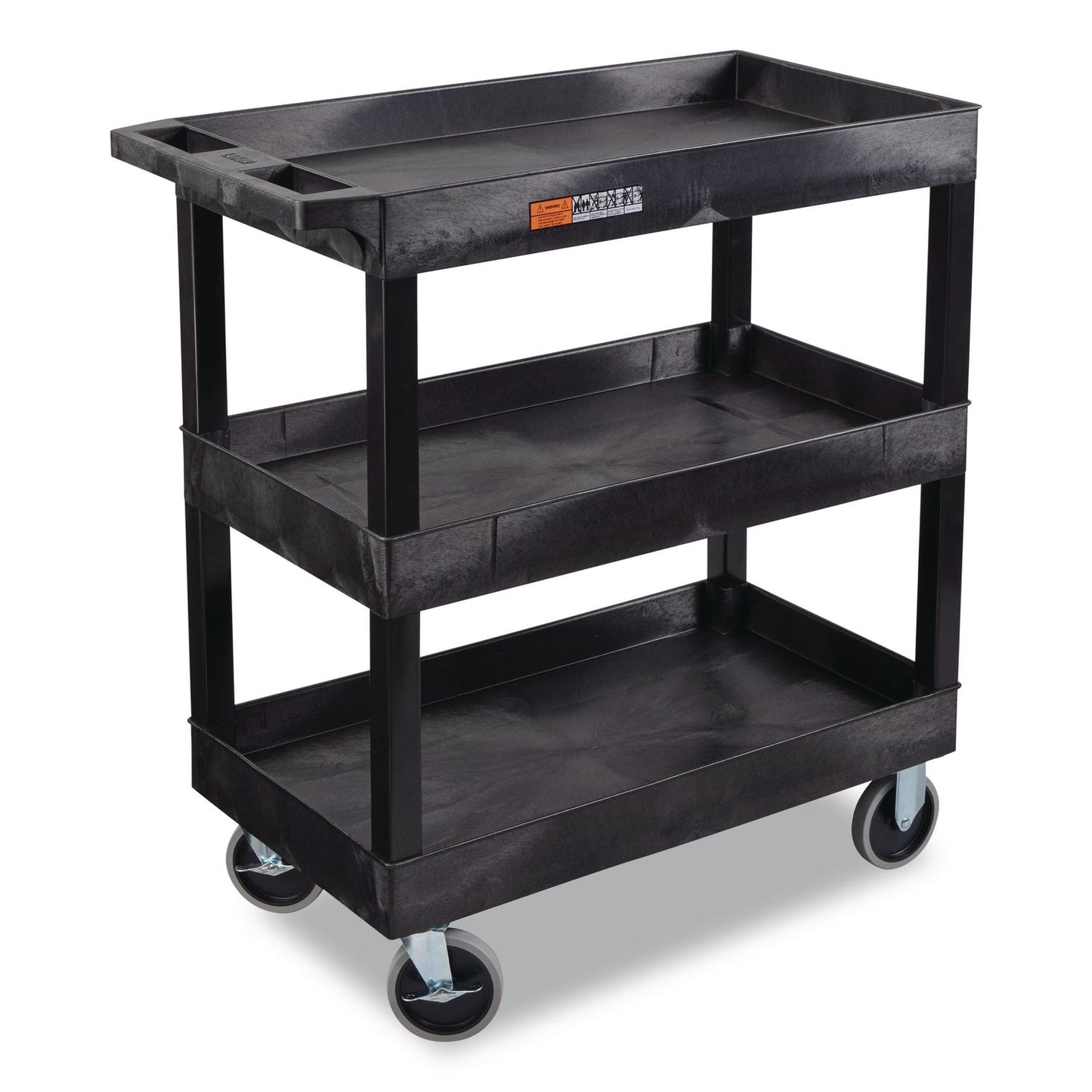 Luxor TUFFY XL Three-Shelf Heavy-Duty Multipurpose Utility Cart, Plastic, 375 lb Capacity, 35.25" x 18" x 37.25", Black (LXCEC111HDB)