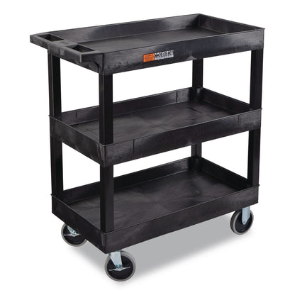 Luxor TUFFY XL Three-Shelf Heavy-Duty Multipurpose Utility Cart, Plastic, 375 lb Capacity, 35.25" x 18" x 37.25", Black (LXCEC111HDB)