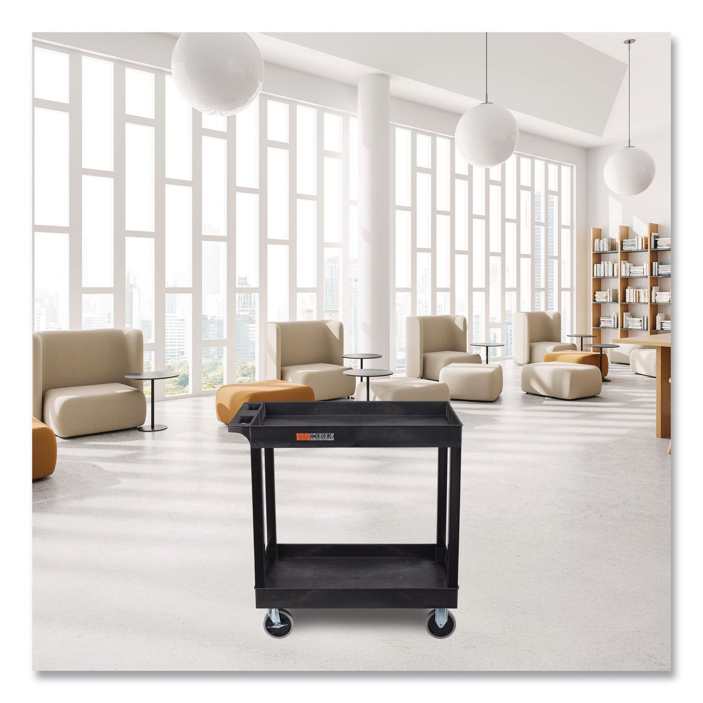 Luxor TUFFY XL Two-Shelf Heavy-Duty Multipurpose Utility Cart, Plastic, 500 lb Capacity, 35.25" x 18" x 35.5", Black (LXCEC11HDB)